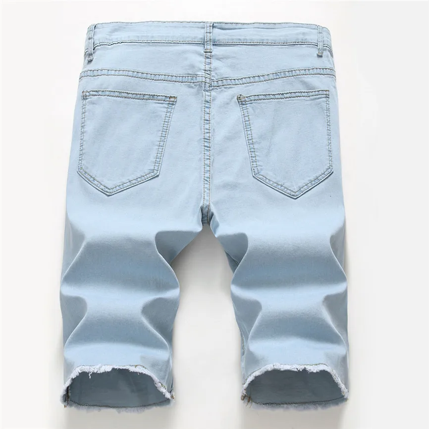 Мужские летние шорты из хлопка и льна модные потертые джинсовые рваные джинсы