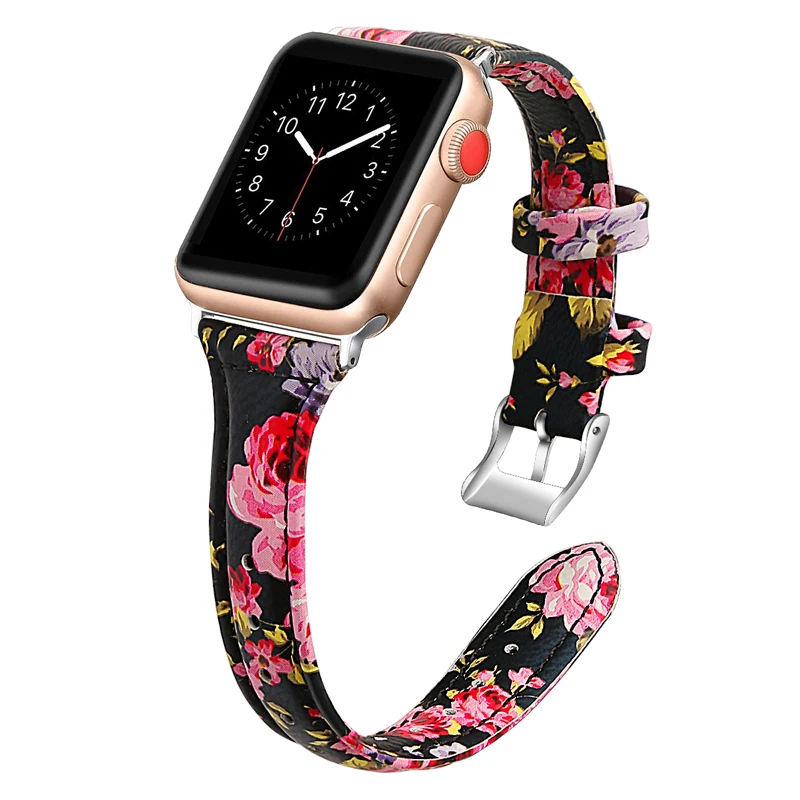 Кожаный ремешок с принтом для apple watch 5 6 band 44 мм 40 42 38 браслет наручных часов iwatch series