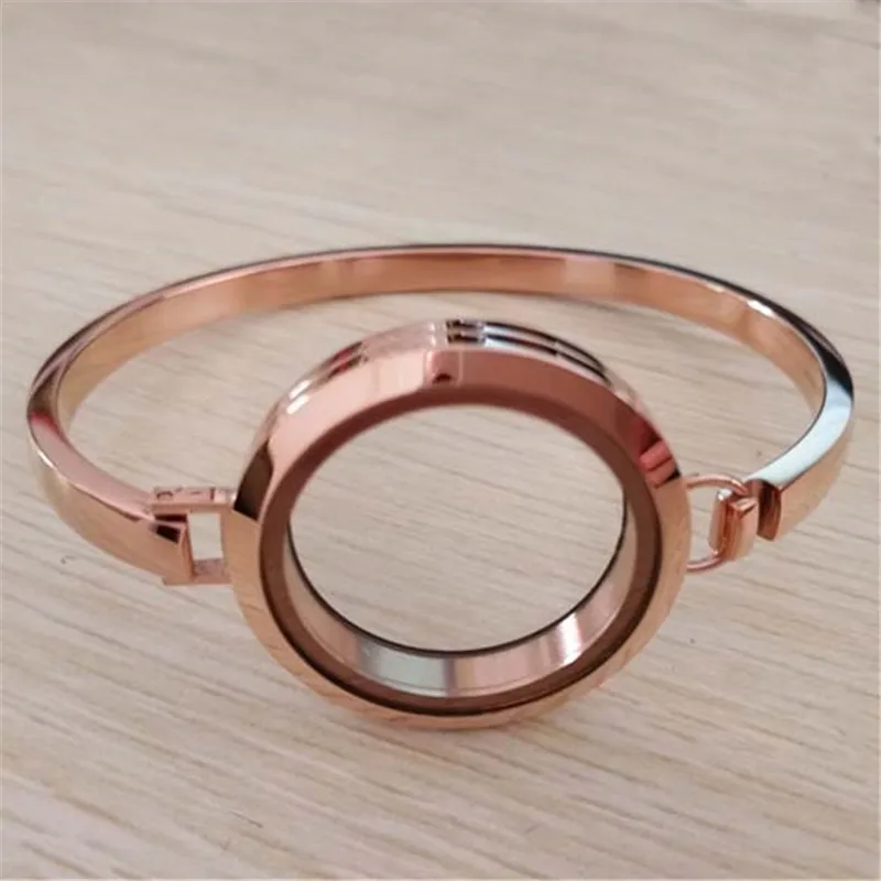 7 дюймов/8 дюймов розовое золото плавающий медальон браслет 30 мм 316L Нержавеющая