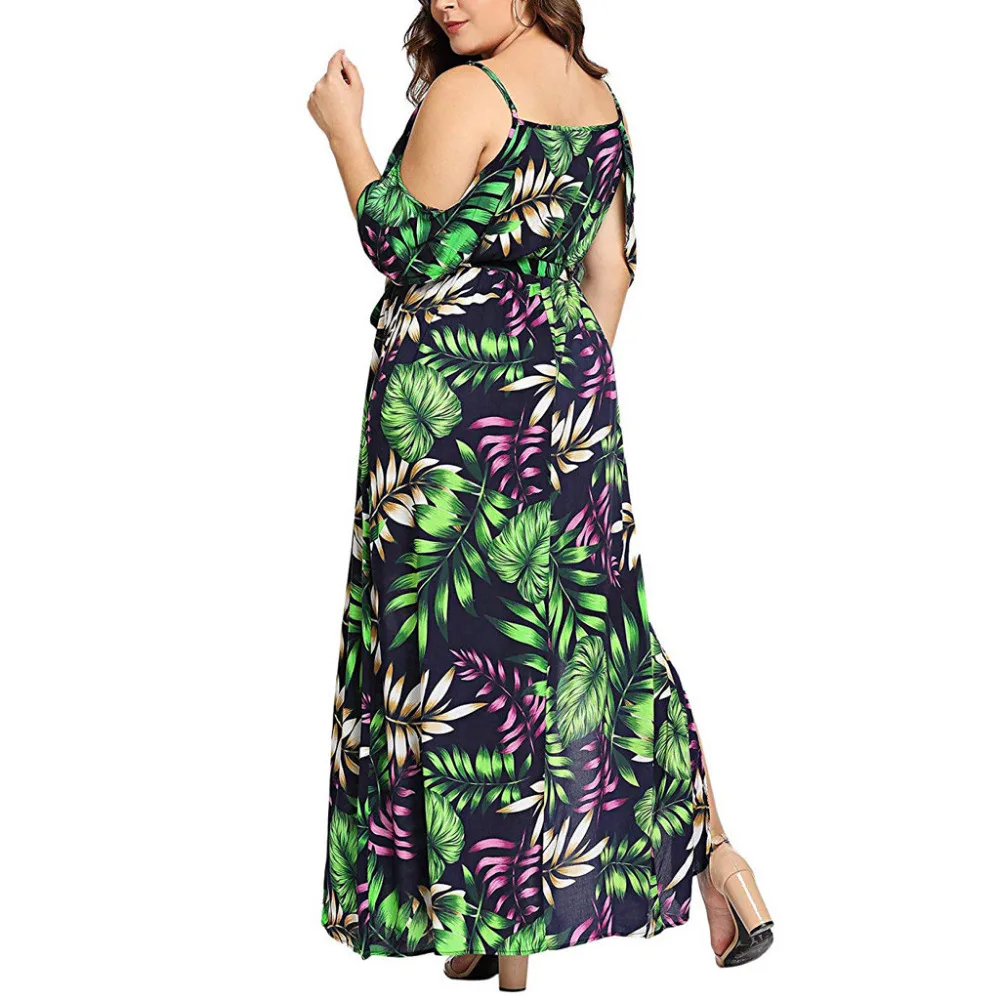 Для женщин плюс Размеры Повседневное богемный Off Shoulder Ruffled объединились платье дамы dressessukdress 2019 Мода