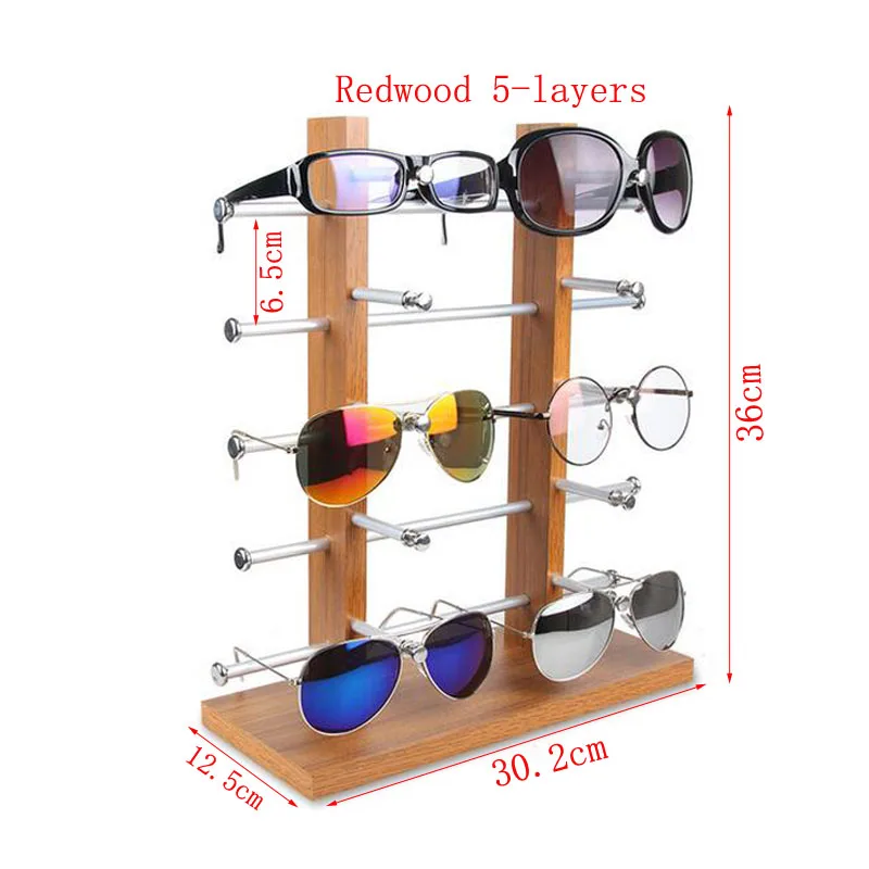 Double Row Solid Wood Base Glasses Display Stand Aluminum Alloy Sunglasses Display Stand Myopia Bracket Storage Rack
