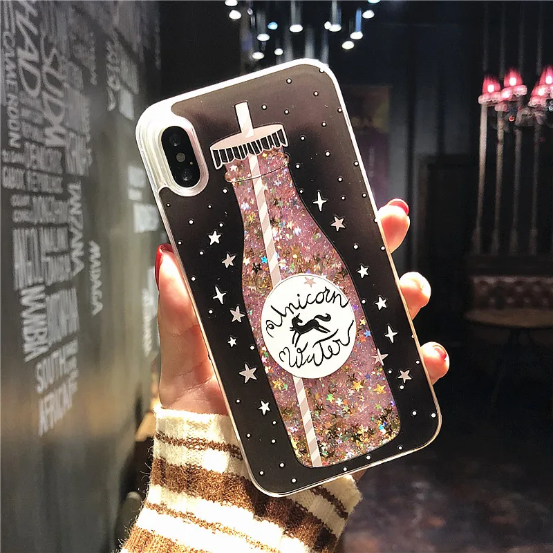 Жидкий чехол для iPhone X 10 8 7 6 6s Plus Мультяшные духи бутылка напитков Мороженое