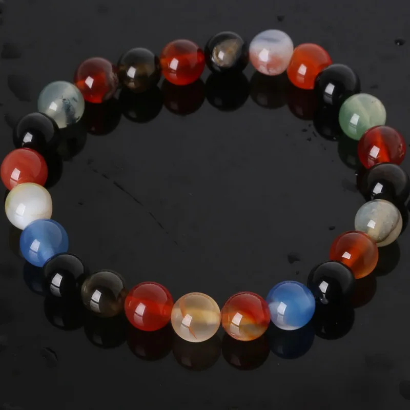 Colorful agate Горячая Распродажа разноцветные 8 мм браслеты с тигровым глазом браслеты эластичная веревка цепочка с натуральным камнем браслеты дружбы для влюбленных ювелирные изделия - Окраска металла: Colorful agate