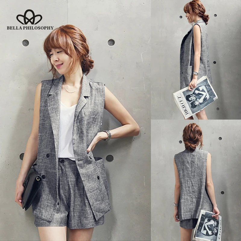 Женский льняной хлопковый жилет без рукавов Элегантный Приталенный офисный из