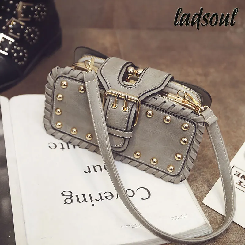 LADSOUL 2018 модная женская Повседневная сумка-мессенджер с заклепками в винтажном