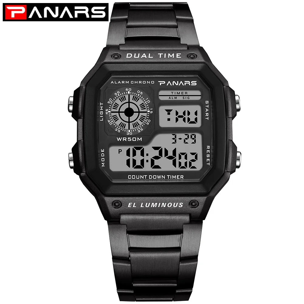 

PANARS Business Men Watches Waterproof Casual Watch Stainless Steel Digital Wristwatch Clock Relogio Masculino Erkek Kol Saati