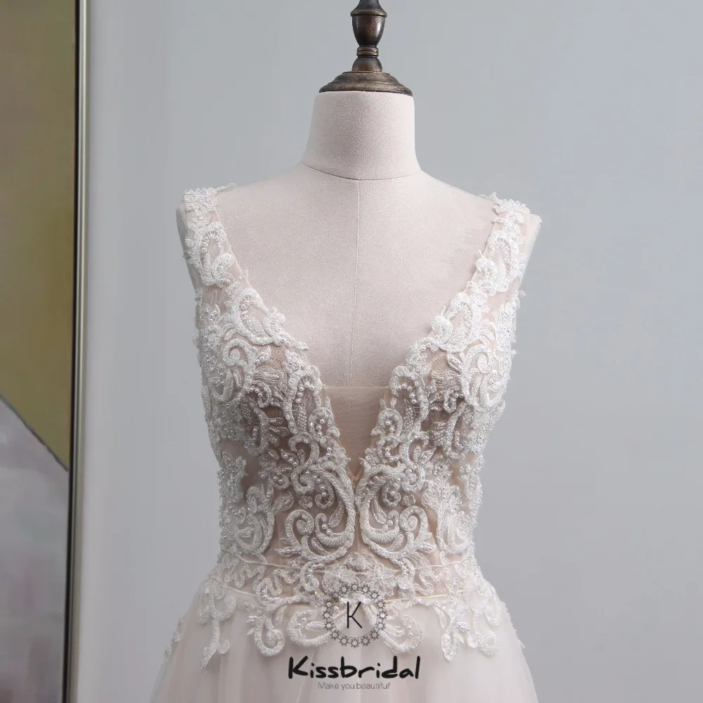 Trouwjurk vestido de casamento Новое свадебное платье из фатина с аппликацией-Бохо С v-образным