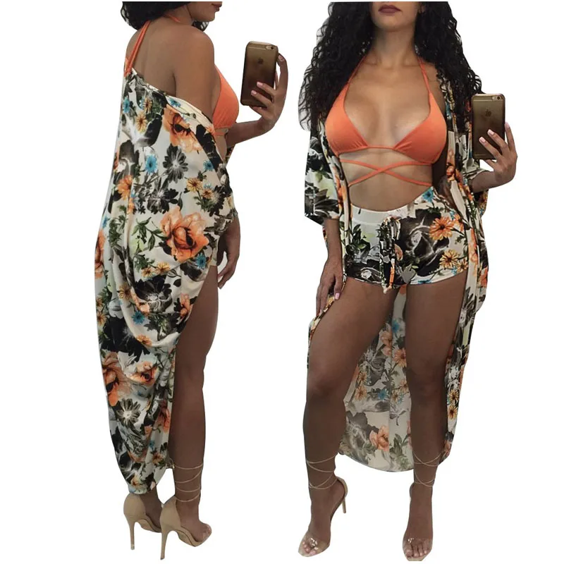 Женский комплект из 2 предметов летние шорты и блузка с принтом плавающая накидка