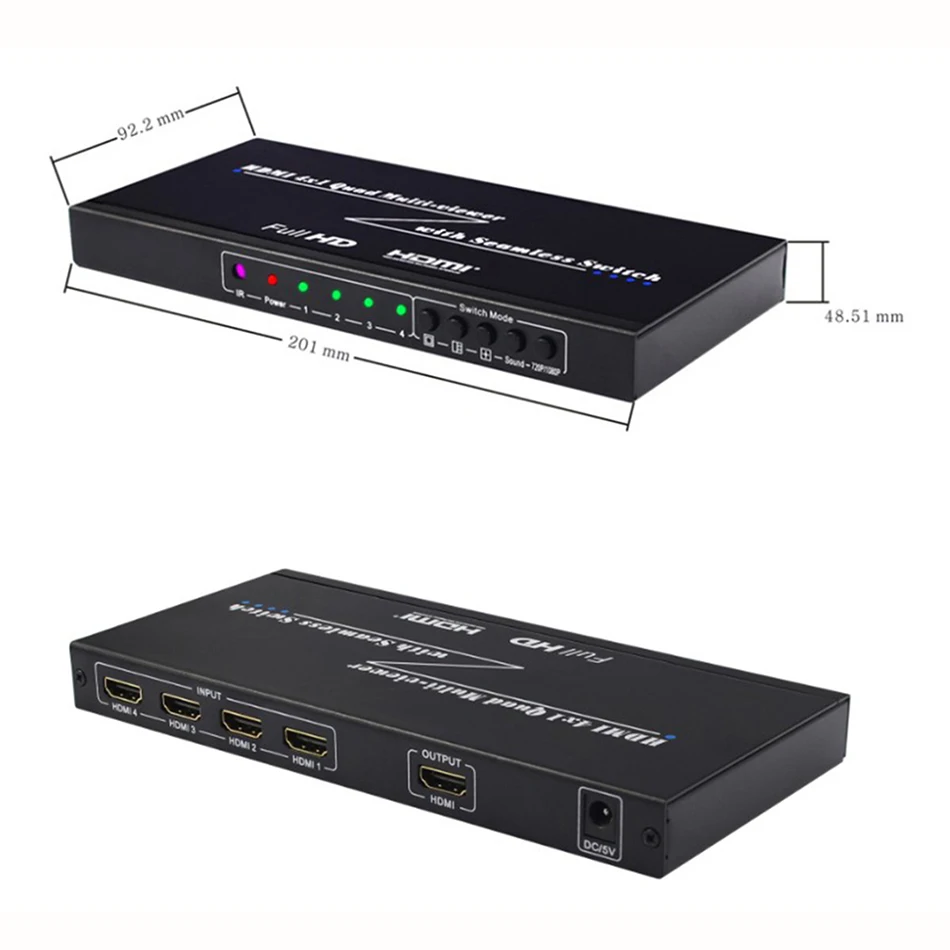 HDMI Multiviewer 4X1 Quad Multi Viewer Разделитель с бесшовным переключателем ИК управлением