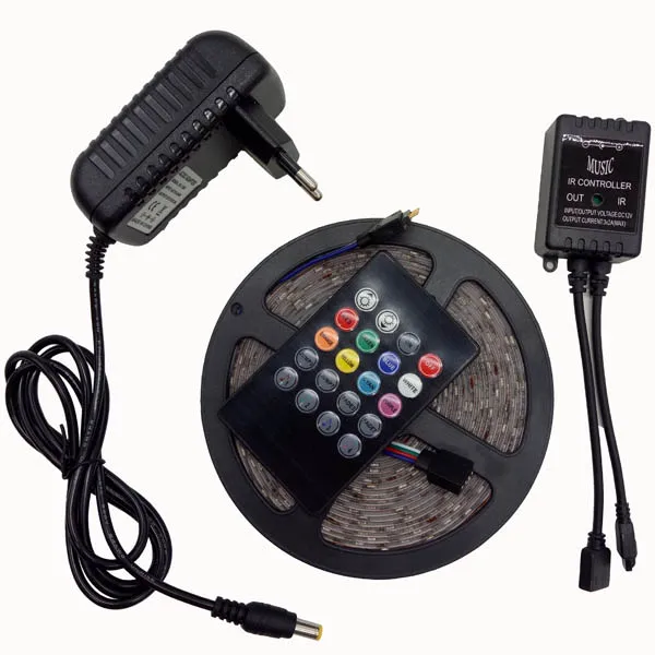Музыкальная Светодиодная лента 5 м SMD2835/5050 водонепроницаемая/IP20 RGB Светодиодная лента светильник+ музыкальный датчик звука ИК контроллер 20 клавиш+ адаптер DC12V