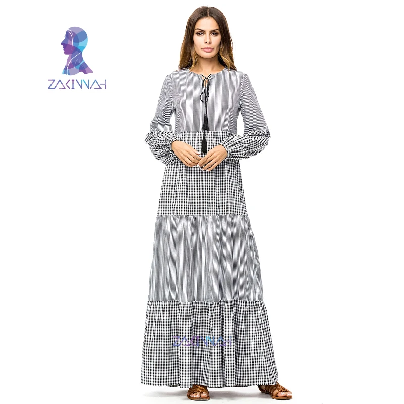 Женская Турция Малайзия турецкий Кафтан Исламская одежда плед Полосатый Плюс