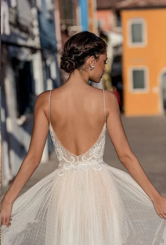 Пикантные тонкие бретельки пляжное длинное шифоновое платье Boho свадебный наряд свадебные платья в богемном стиле платье для невесты без спинки свадебное платье Vestido De Noiva