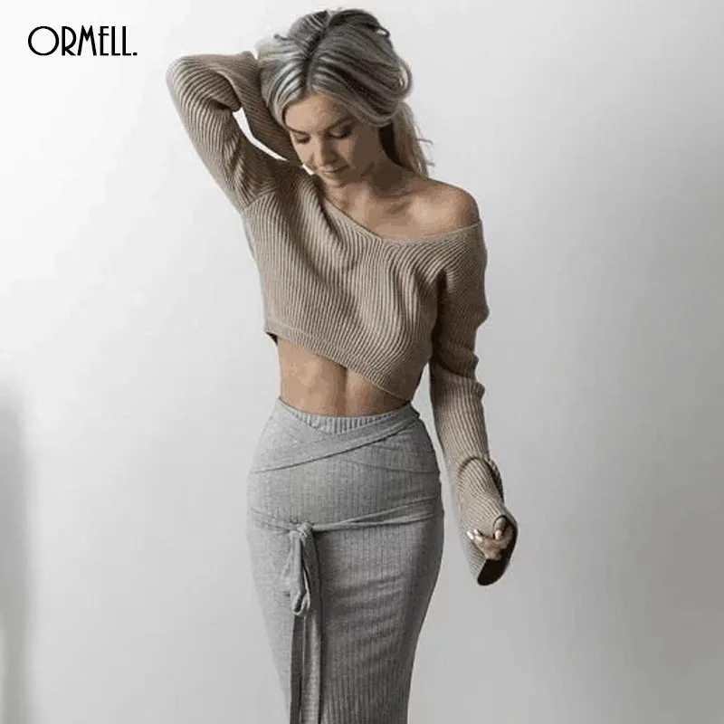 Женский укороченный вязаный свитер ORMELL пуловер с v-образным вырезом и