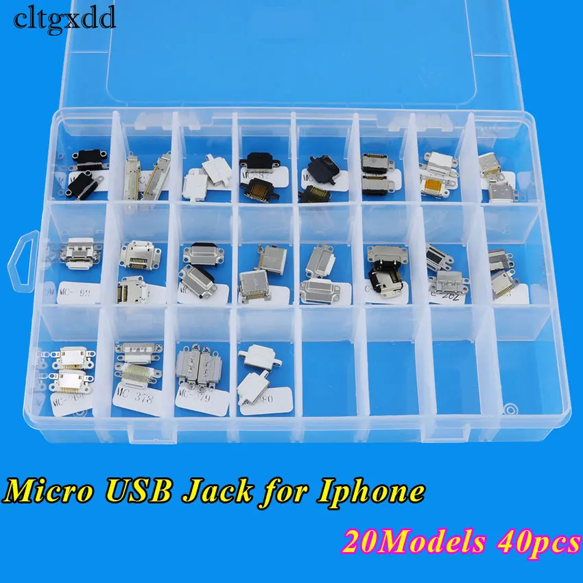 

cltgxdd 20Models 40pcs Micro USB Jack Socket connector Charging Port for iPhone 4 4S 5 5G 6 6S 6plus 7 Test port