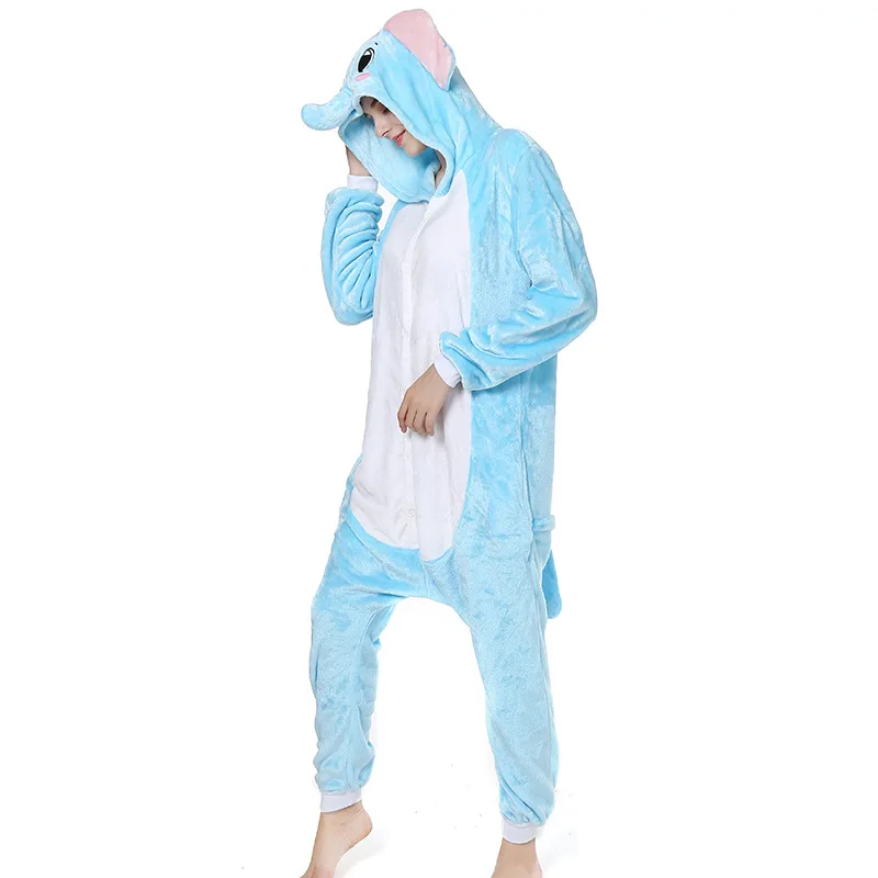 Elephant Kigurumi Onesie Adult Women Animal Pajamas Suit Flannel Warm Soft Sleepwear Onepiece Winter Warm Pijama Cosplay