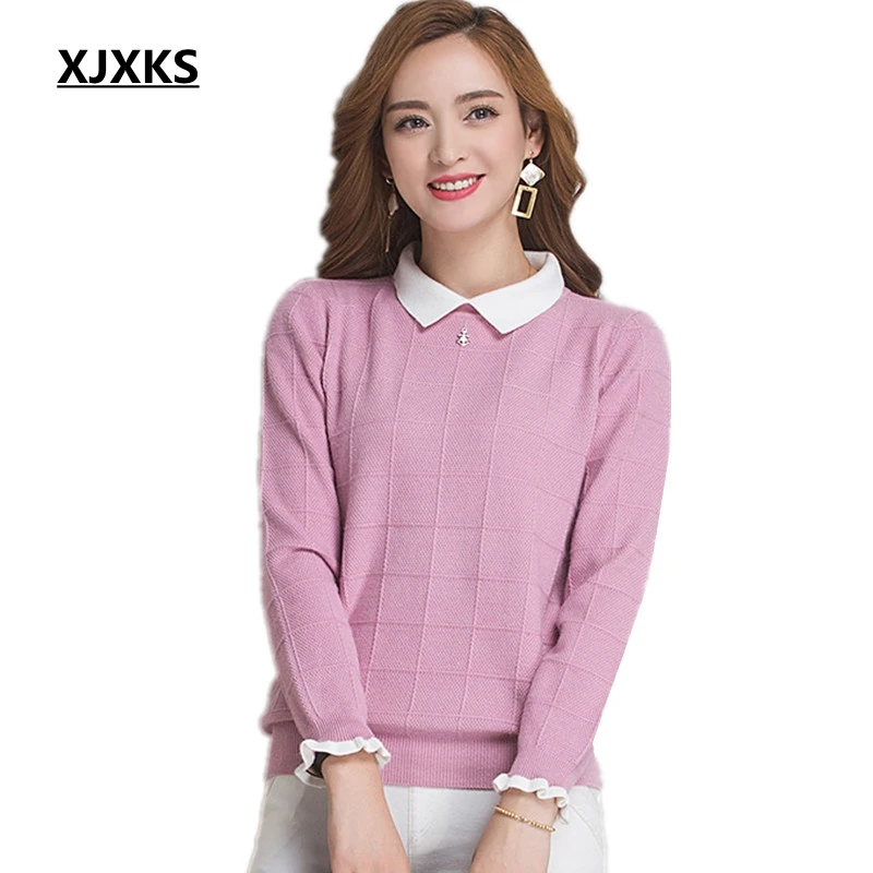 XJXKS woman sweater 2021 spring long-sleeve large size lady clothing fashion basic pull femme Cashmere | Женская одежда