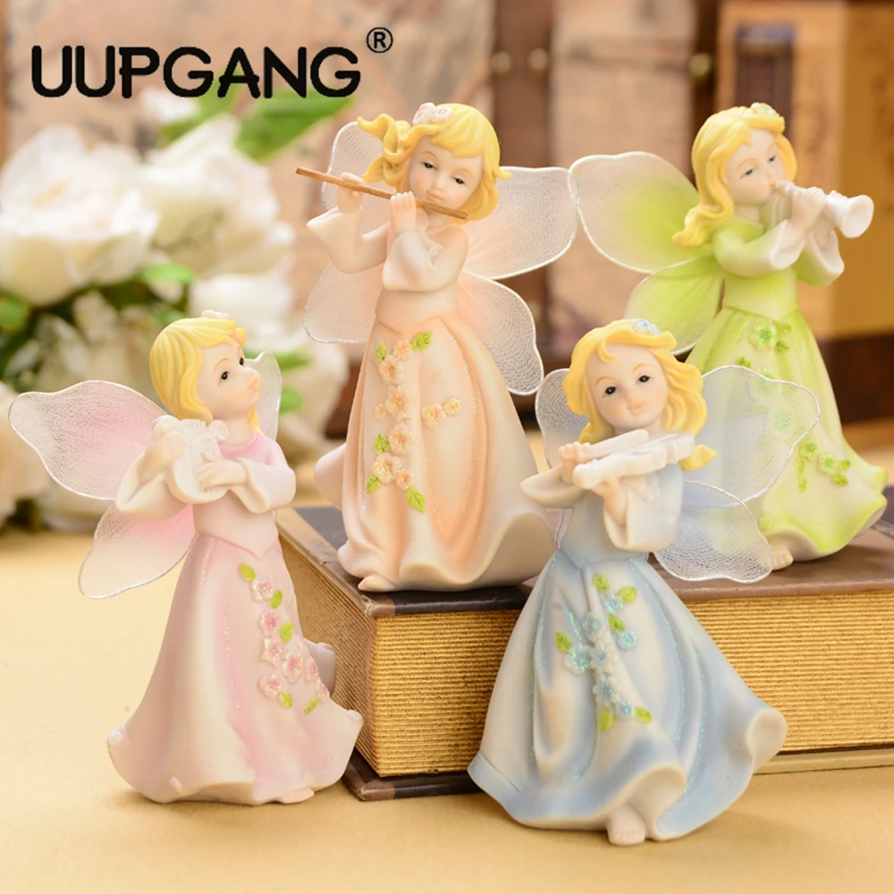 

Cute Candy Color Resin Music Angel Girl Figurine Sweet Home Decoration Living Room Desktop Bookshelf Decor Miniature Ornaments