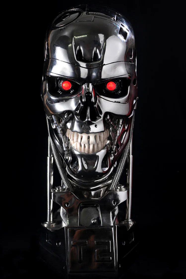 [Забавный] Реплика смолы Терминатор T800 1:1 масштаб череп эндоскелетон Размер подъема бюст фигура светильник светодиодный глаз T-800 Т2 Статуя Модель
