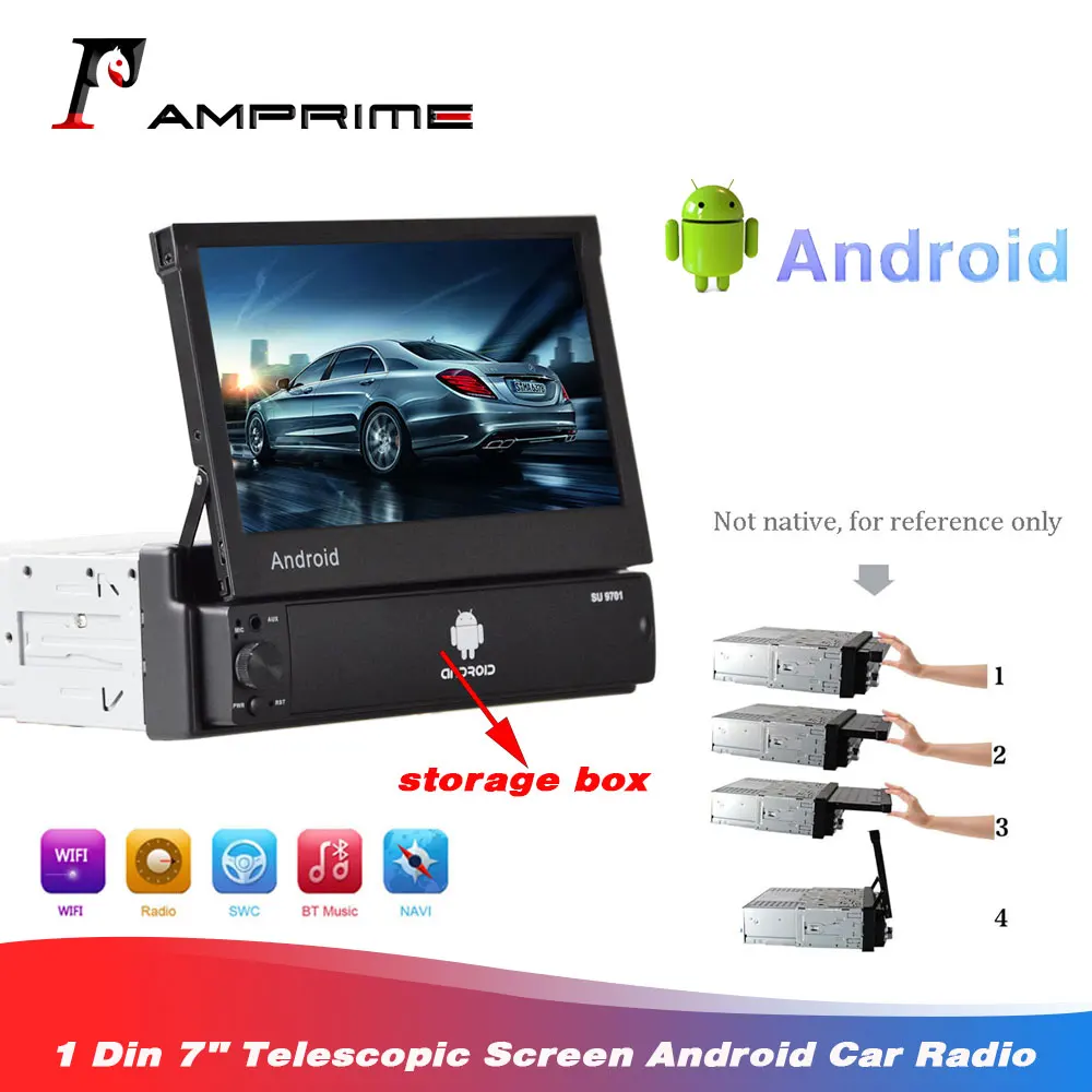 AMprime 7 ''Android Автомагнитола 1 Din Телескопический экран Автомобильный