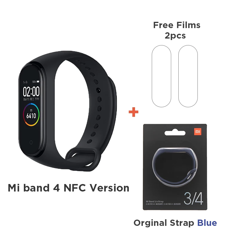 NFC add Mi Blue Xiaomi mi смарт-браслет 4 цветной сенсорный экран музыкальный пульсометр mi Band 4 стандарт и NFC две версии - Цвет: NFC add Mi Blue