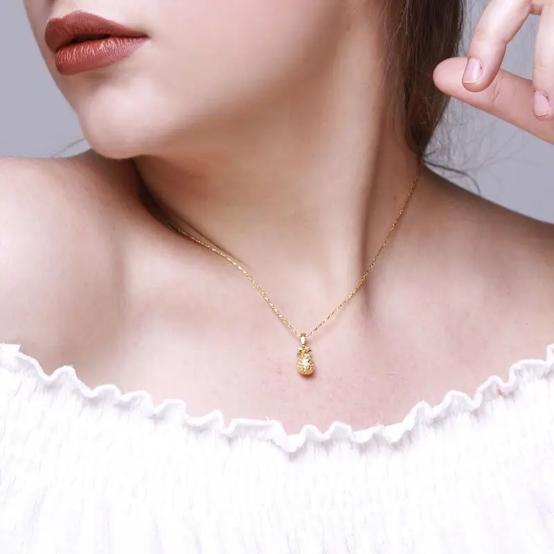 MxGxFam кулон с ананасом Neacklace для женщин 24 k чистое золото Цвет Фрукты креативные
