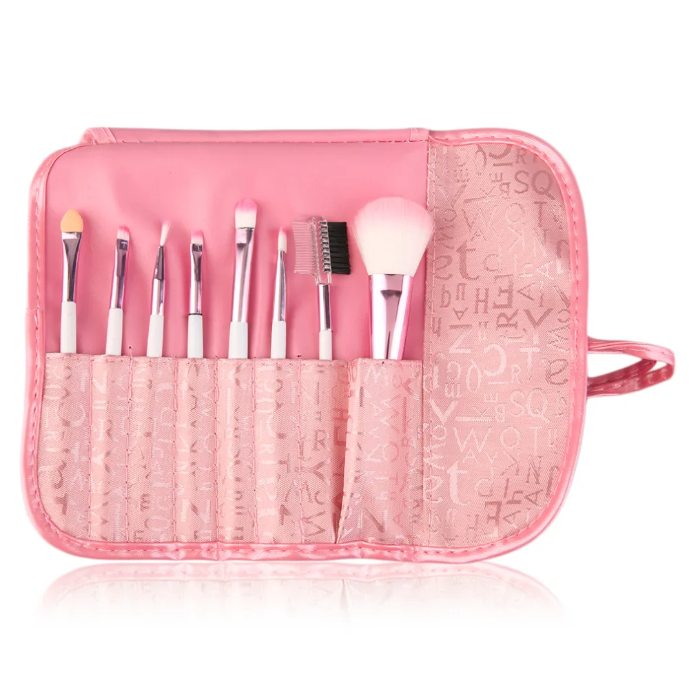 8 Pieces Makeup Brush Set Comestic Brushes natural color rendering uniform &amp Pink Letter Bag durable Portable Cute top quality | Красота и