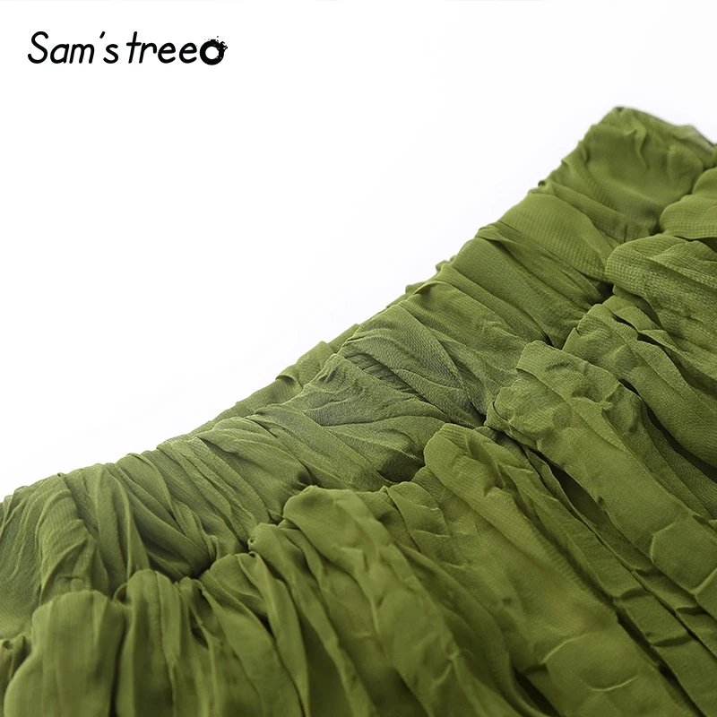 Sams Tree, женские летние плиссированные юбки, свободные винтажные женские юбки с эластичной резинкой на талии, длина по щиколотку, трапециевидная женская зеленая длинная юбка