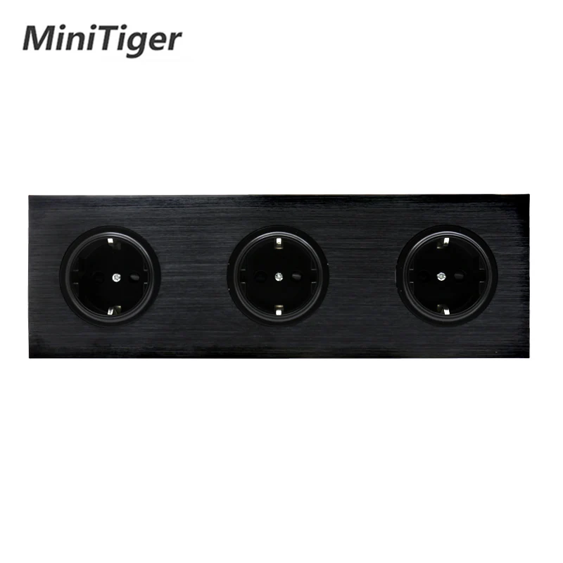 Minitiger роскошная черная алюминиевая панель 16A двойная розетка стандарта ЕС