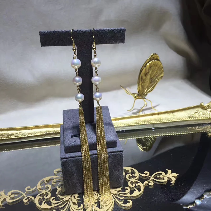 Женские Висячие серьги ANI 14k желтое золото натуральный пресноводный белый жемчуг