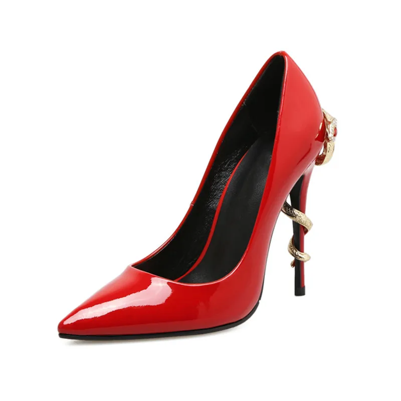 Туфли лодочки женские на высоком каблуке лакированная кожа змеиная круглый