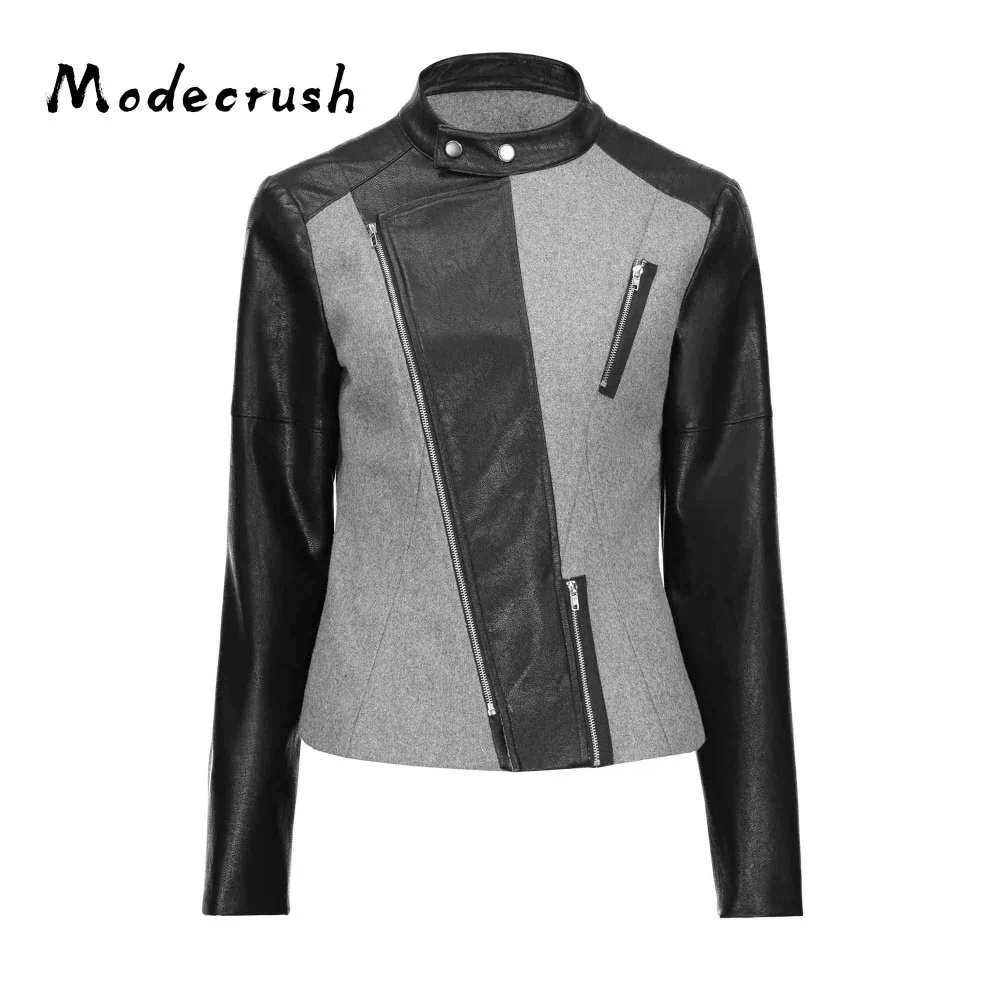 Женская куртка из искусственной кожи Modecrush черная приталенная с длинным рукавом