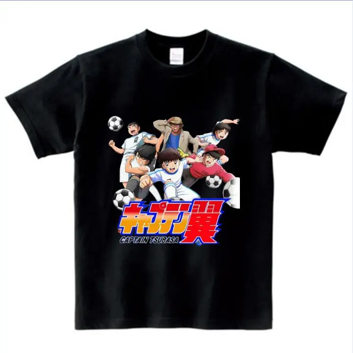 black childreT-shirt Футболка с рисунком из мультфильма «Капитан Цубаса» Детская футболка с короткими рукавами для отдыха футболки для мальчиков и девочек, От 3 до 8 лет NN - Цвет: black childreT-shirt
