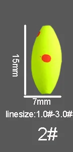 size 2 dot 30 шт./лот, высокое качество, флуоресцентный семизвездный поплавок для рыбной ловли, космические бобы, легкое использование, поплавок, оливковый поплавок, мини-поплавок B210 - Цвет: size 2 dot