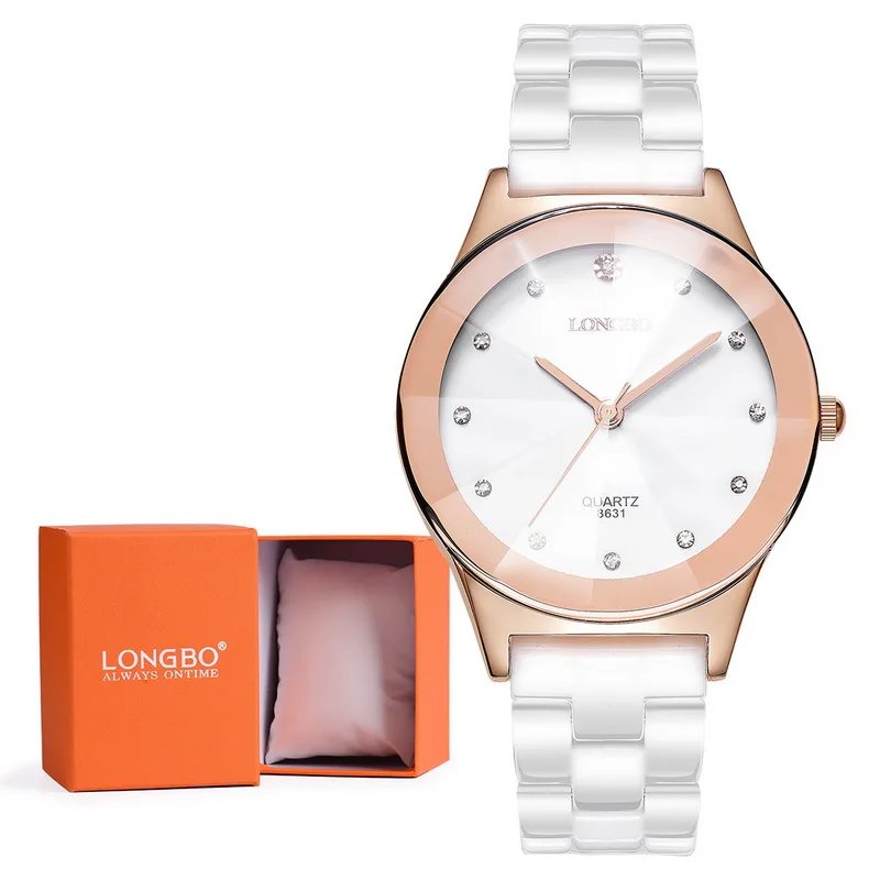 Men gold with box Элитный бренд Longbo мужские и женские керамические часы моды Женева пару часов мужской кварцевые наручные часы Relojes Mujer 8631 - Цвет: Men gold with box