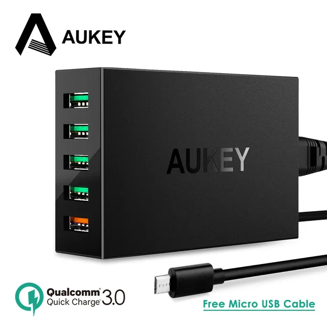 AUKEY USB Charger 5 Port 54W Quick Charge 3.0 2.0 Fast Mobile Phone for iPhone X 8 7 6s SE Xiaomi Mi8 Samsung Power Bank | Мобильные