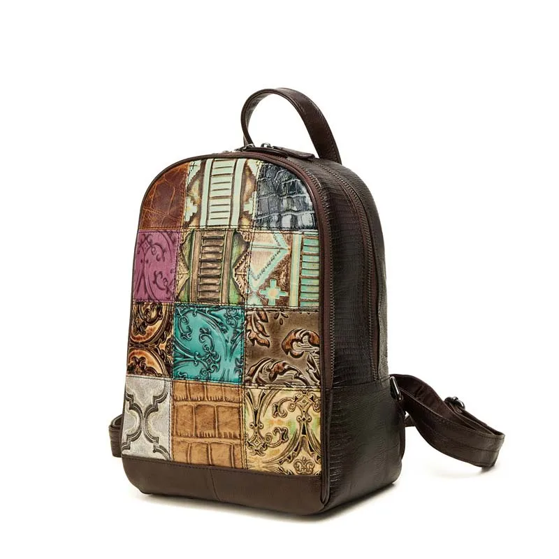 AETOO New retro European and American embossed leather bag first layer cowhide shoulder female backpack | Багаж и сумки