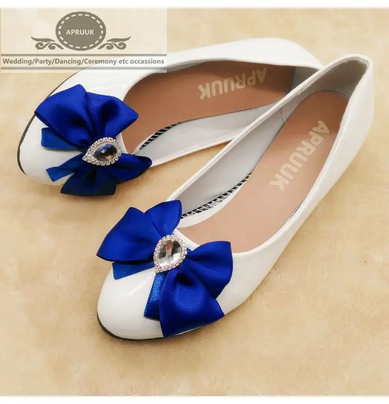 Свадебные туфли на низкой танкетке 3 см Цвет королевский синий белый Женские