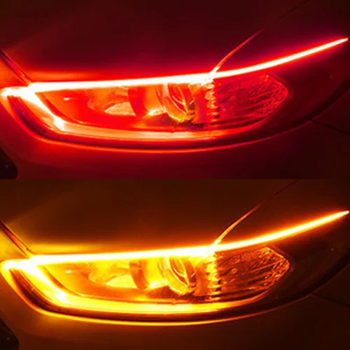 Red turn Yellow Автомобильный 12 В гибкий дневной ходовой фонарь светодиодный сигнал поворота DRL светодиодный светильник s Желтый струящийся головной светильник светодиодный светильник водонепроницаемый - Цвет: Red turn Yellow