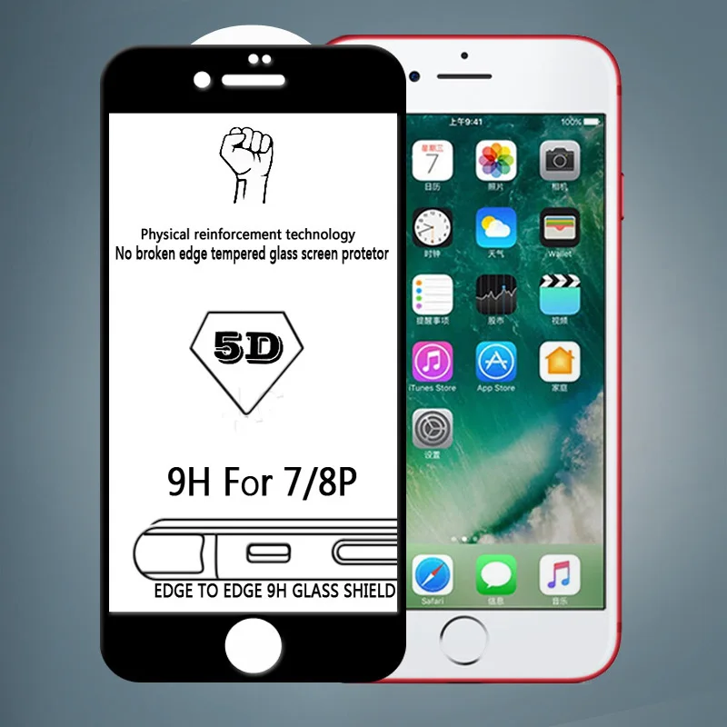 5D полное покрытие холодная резьба пленка из закаленного стекла для iPhone 6 6s 7 8 Plus X