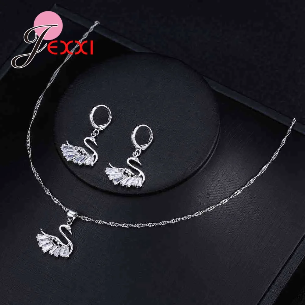 Женский комплект из колье и серёг серебра 925 пробы|necklace earring set|zircon jewelry setearring sets woman