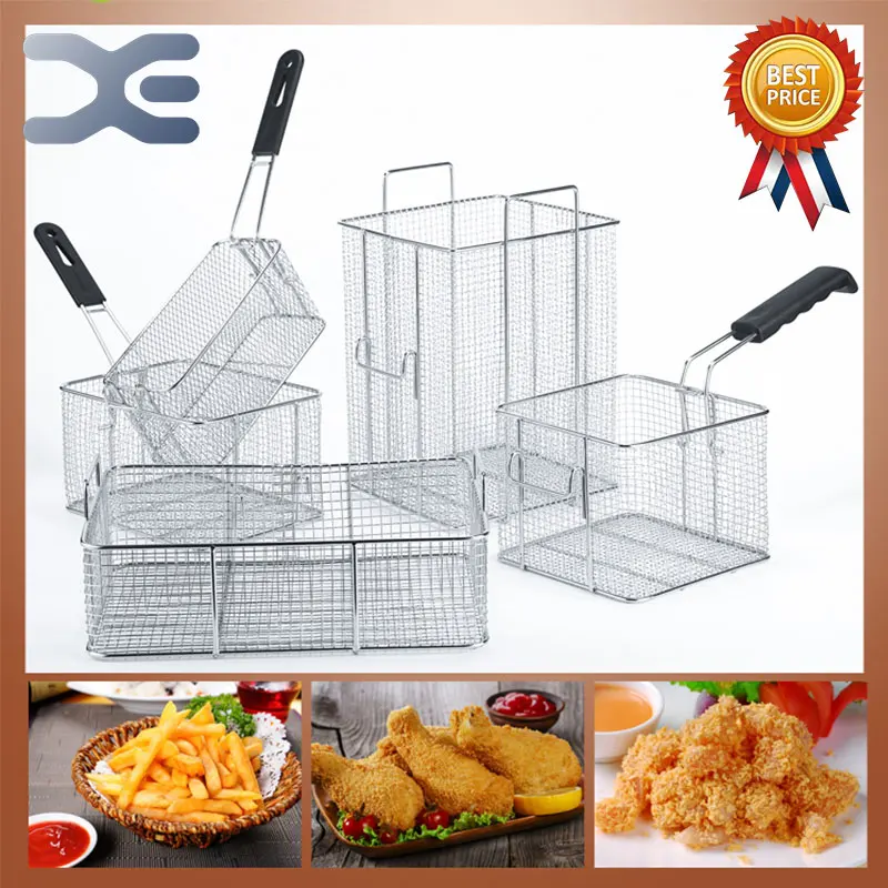 

21cm*18cm*10cm Stainless steel fryer screen frame square filter net encrypt colander shaped Frying basket fryers meshed