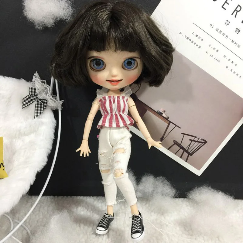 2 шт./компл. Blyth Doll Clothes полосатая короткая рубашка + рваные джинсы для Pants Azone Pullip ob24