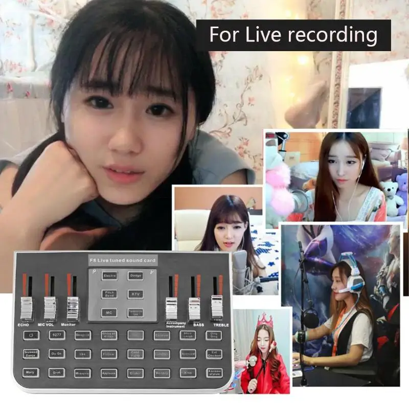 F8 4 режима Студия аудио микшер, микрофон трансляция стример Live Звуковая карта для дергаться live для паровой игры live