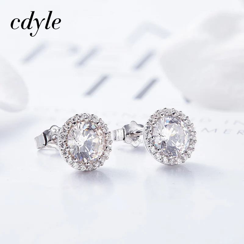 Женские серьги-пусеты Cdyle из серебра 925 пробы с кристаллами | Украшения и