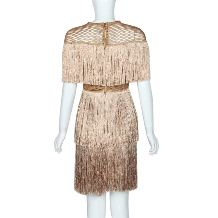 Женское винтажное платье, летнее, с кисточками, многослойное, Vestido, вечерние, Клубная одежда, платья с бахромой, Пляжное, Сетчатое, обтягивающее, модное, Дамское, однотонное, миди платье