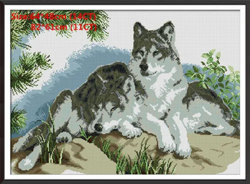 A wolves couple Наборы для вышивания крестиком наборы для вышивания наборы для рукоделия животные радость Санди пластик холст Вышивка крестом пакет стежка вышивка крестиком волк - Цвет: A wolves couple