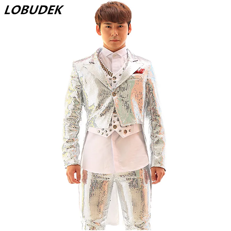 Блестящий смокинг куртка жилет штаны мужская Блейзер верхняя одежда платье для