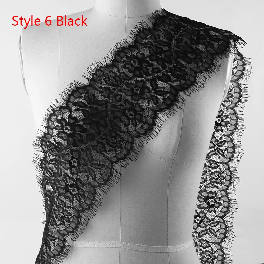 black 6 Новинка; Цвет черный, белый; 3 ярда; классическая кружевная отделка для ресниц; мягкая Цветочная Классическая кружевная отделка; декор; рукоделие; шитье для украшения платья - Цвет: black 6