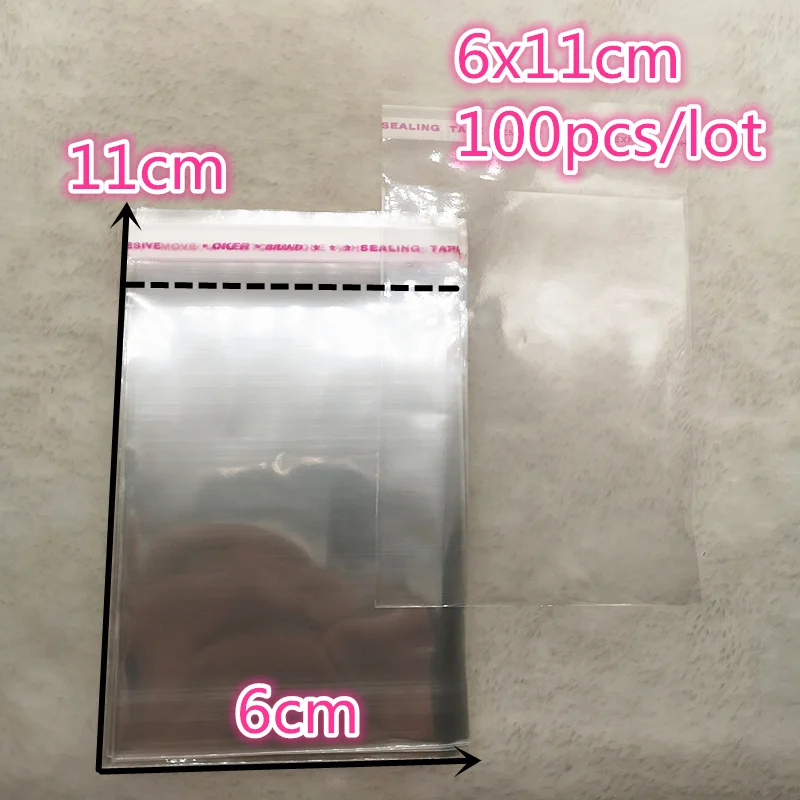 6x11cm 100 шт 6x11,8x11,9x13,10x15,12x15,14x14 см Resealable поли мешок прозрачный Пластик Сумки самоклеющиеся пломбы для ювелирного плетения сумка - Color: 6x11cm