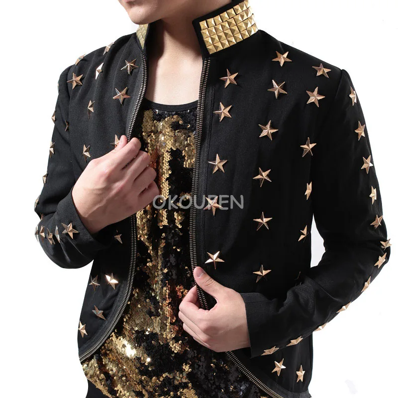Halloween Adult Jazz Dance Suit Rivets Star print Tuxedo cloak magician COS clothing Stage performance show Jacket |